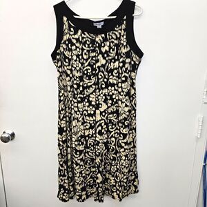 Dressbarn Women Plus 18W Black/Ivory Paisley Chiffon Shift Dress Lined